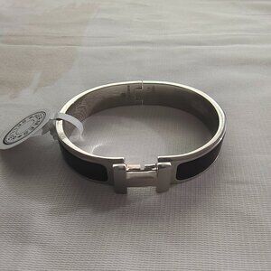 Hermes Clic H Black Enamel Bracelet